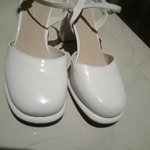 Korean White Block Heel