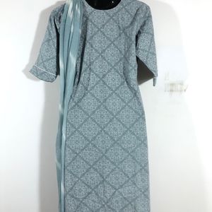 Grey Printed Kurta & Dupatta (Women’s)