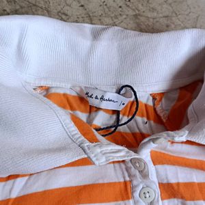 Orange And White Crop Tee