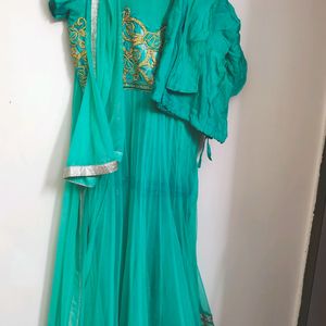 Heavy Work Sea Green Anarkali Set