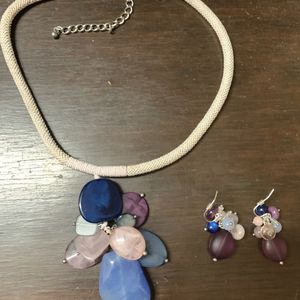 Mauve Stone Necklace And Earrings