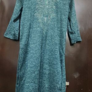 Sea Green Winter Kurta Plazo With Dupatta 42 Bust