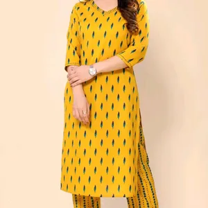 Gerua Yellow Cotton Printed Kurta Palazzo