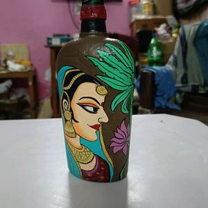 Handpainted Indian Woman On Glass Bottle