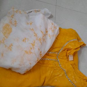 Yellow Kurta And White Skirt