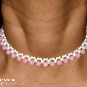 Pink & White Colour Moti Necklace