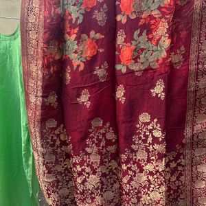 Plain Green Suit With Banarsi Dupatta