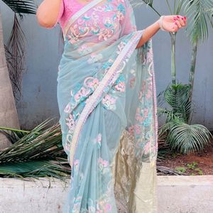 Grand Highlook Net Saree With Embroidery Work