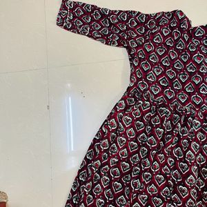 Women Burgundy Printed Midi Dress