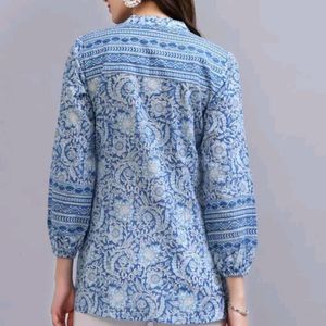 Blueprinted Cotton Tops For Girls