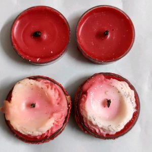 4 Used Tea Light Candles Red