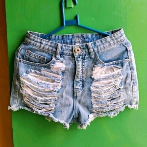 Denim shorts.