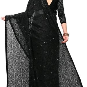 Belt Style Net Black Saree With Blouse