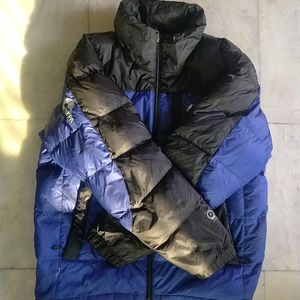 Blue Puffer Jacket Branded Black And Logo