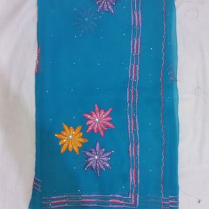 BLUE COLOURED EMBROIDED SAREE