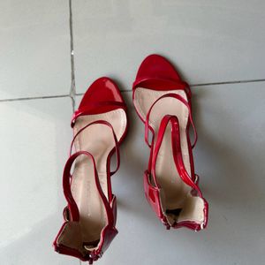 Koovs Red Three Straps Stilettos