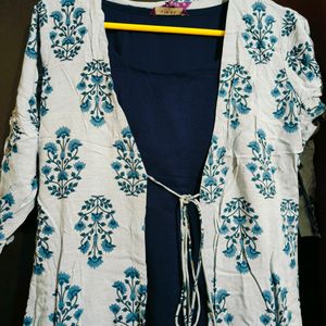 Elegant Blue Jacket Style Libas Kurta Set 42 Size