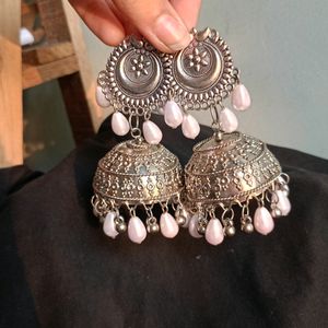 Silver Oxidised Jhumka Earring