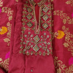 Wedding Red Meena & Zardozi, Zari Work Silk Suit