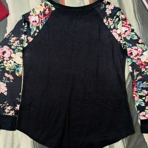 Floral Printed Arms Black Top