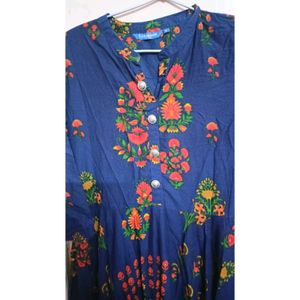 Blue Floral Printed Kurti.