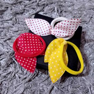 White Yellow Red Polka Dot Hair Tie 3 Pcs