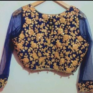 Navy Blue Golden Work Partywear Blouse 36 Bust