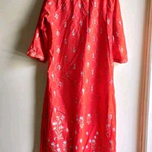 Biba Red Kurta With Round Neck Very Beautiful