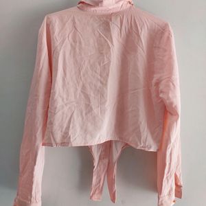 PEACH TIE UP SHIRT WITH LACE