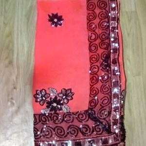 Net Work Beautiful Saree With Cotton Lylin Blouse