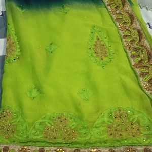 Women Embroidered 2 Shade Saree