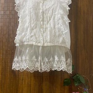 Stylish White Top With Lace Design