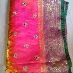 Wedding  Satin Silk Saree With Stiched Blouse