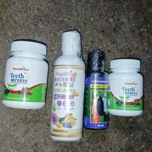 Combo Of 4 (Two Teeth Powder 1 Body Lotion And Hair Oil)