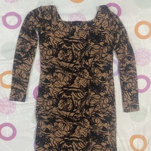 Brown Clr Dress With Black Print