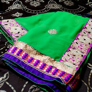 Heavy Designer Pink And Green Saree