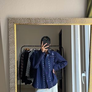 Navy Blue denim embroidered  jacket