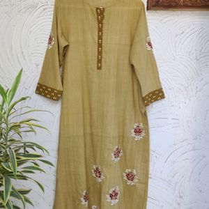 Wooden Texture & Colour Embroidered Kurta