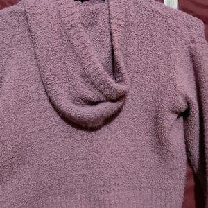 Purple Woolen hooded Crop Hoody