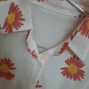 Floral White Shirt With Knot Style