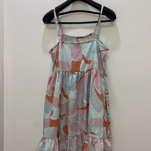 Printed Shirred Strappy A-Line Dress