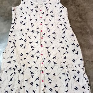 White and Blue Bird Printed Sleeveless Kurta