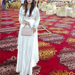 White Satin Pakistani Gown 1pc