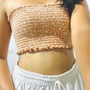 Cute Peach Colour Tube Crop Top For Womens