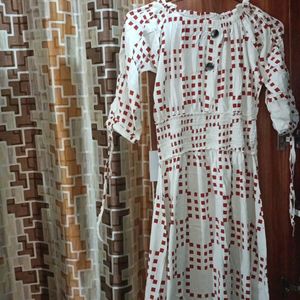 Reyonn Fabric Off White And Meroon Colour Dress