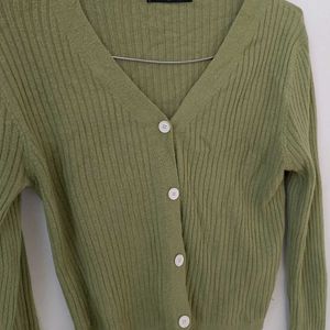 Korean Green Ribbed Top.