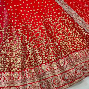 Red Heavy Embroidery Sequence Work Lehenga Choli.