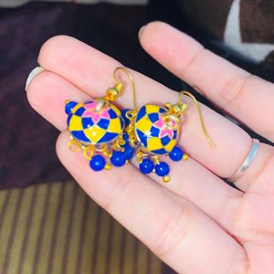 Elegant Blue Yellow Rajisthani Jhumki