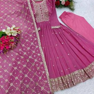 Pink Heavy Gown With Duppatta