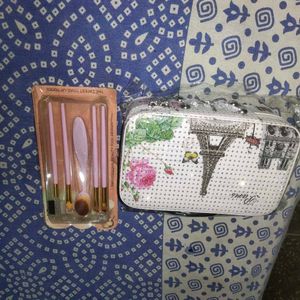 Combo Of Makeup Bag And Brushes Set Imported